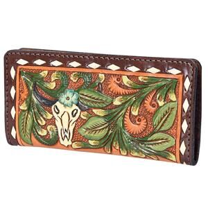 Hand-Tooled Leather Western Wallet Clutch – Genuine Cowhide